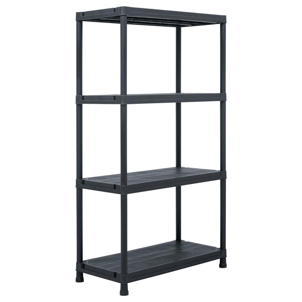 4 Tier Black Plastic Shelving Shelves Racking Storage Shelf Unit in Black